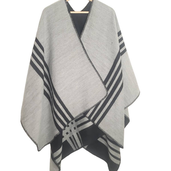 Women's Reversible Pashmina Coverup Scarf Black Grey One Size - Picture 3 of 4